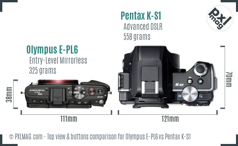 Olympus E-PL6 vs Pentax K-S1 top view buttons comparison