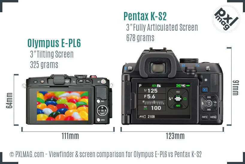 Olympus E-PL6 vs Pentax K-S2 Screen and Viewfinder comparison