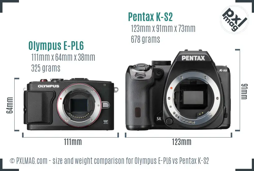Olympus E-PL6 vs Pentax K-S2 size comparison