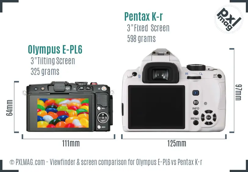 Olympus E-PL6 vs Pentax K-r Screen and Viewfinder comparison