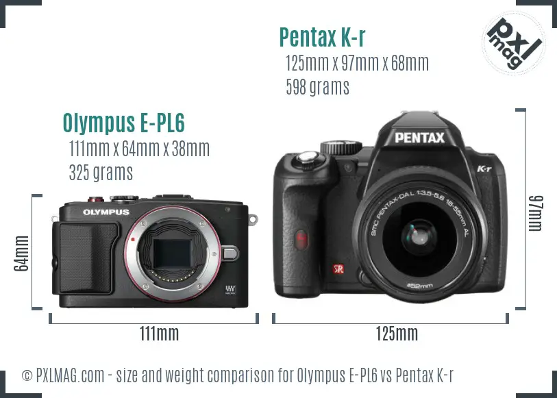 Olympus E-PL6 vs Pentax K-r size comparison