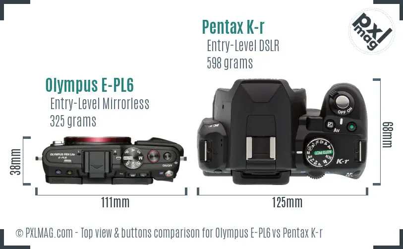 Olympus E-PL6 vs Pentax K-r top view buttons comparison