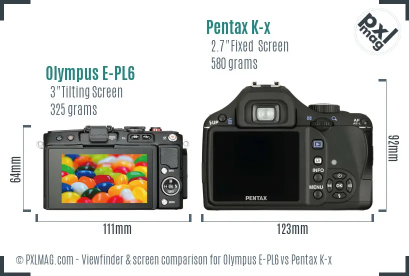 Olympus E-PL6 vs Pentax K-x Screen and Viewfinder comparison