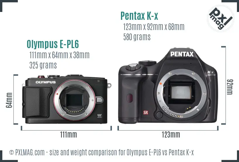 Olympus E-PL6 vs Pentax K-x size comparison