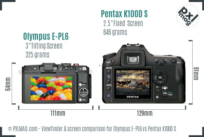 Olympus E-PL6 vs Pentax K100D S Screen and Viewfinder comparison