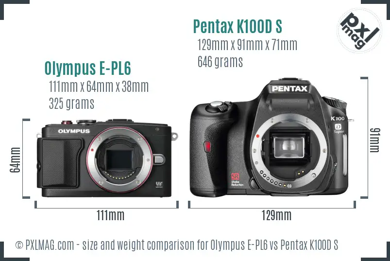 Olympus E-PL6 vs Pentax K100D S size comparison