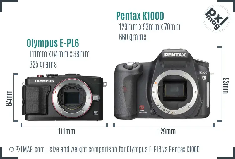 Olympus E-PL6 vs Pentax K100D size comparison