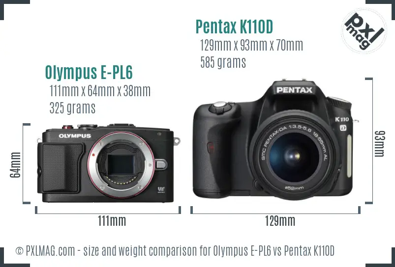 Olympus E-PL6 vs Pentax K110D size comparison