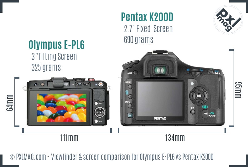 Olympus E-PL6 vs Pentax K200D Screen and Viewfinder comparison