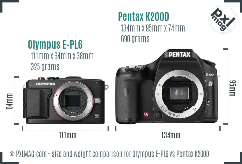 Olympus E-PL6 vs Pentax K200D size comparison