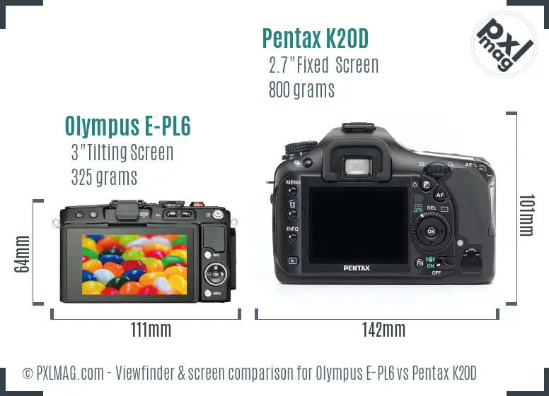 Olympus E-PL6 vs Pentax K20D Screen and Viewfinder comparison