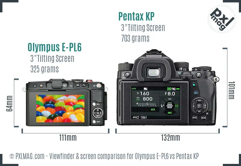 Olympus E-PL6 vs Pentax KP Screen and Viewfinder comparison