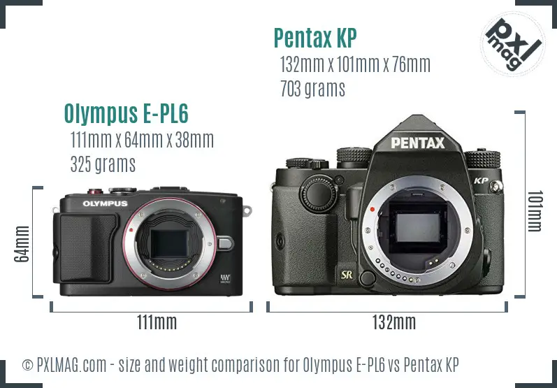 Olympus E-PL6 vs Pentax KP size comparison