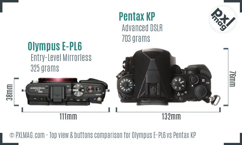 Olympus E-PL6 vs Pentax KP top view buttons comparison
