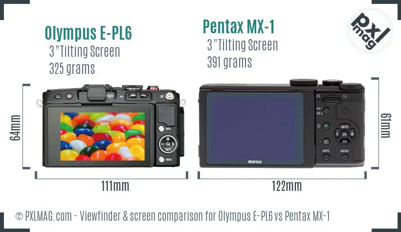 Olympus E-PL6 vs Pentax MX-1 Screen and Viewfinder comparison