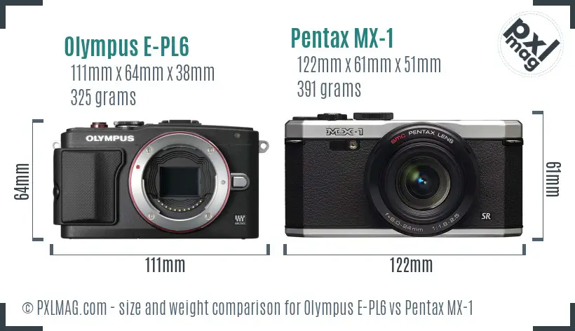 Olympus E-PL6 vs Pentax MX-1 size comparison