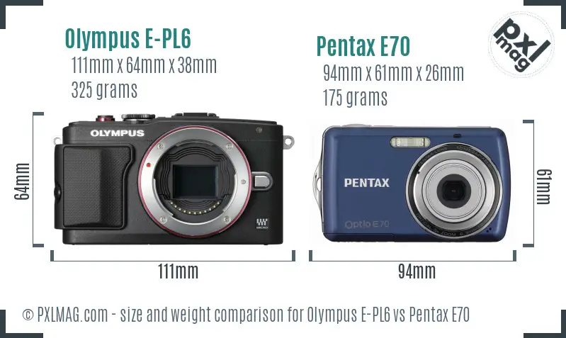 Olympus E-PL6 vs Pentax E70 size comparison