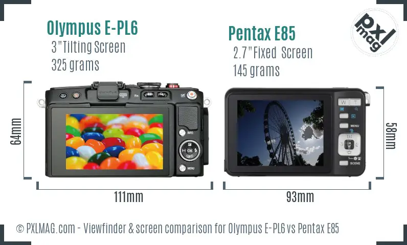 Olympus E-PL6 vs Pentax E85 Screen and Viewfinder comparison