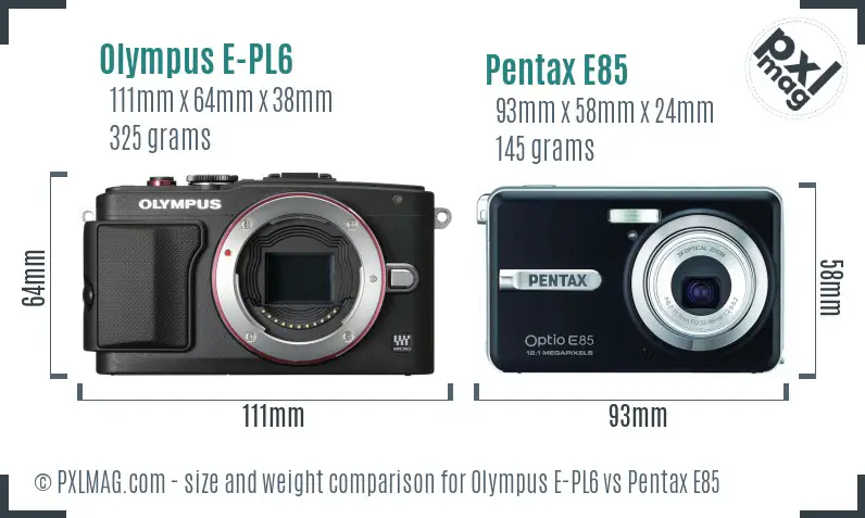 Olympus E-PL6 vs Pentax E85 size comparison