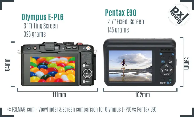 Olympus E-PL6 vs Pentax E90 Screen and Viewfinder comparison