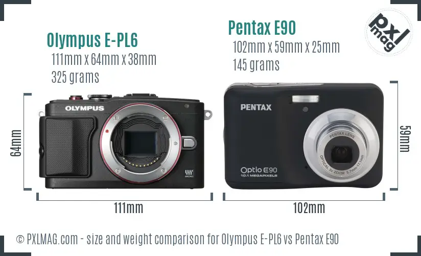 Olympus E-PL6 vs Pentax E90 size comparison