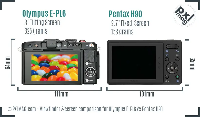 Olympus E-PL6 vs Pentax H90 Screen and Viewfinder comparison