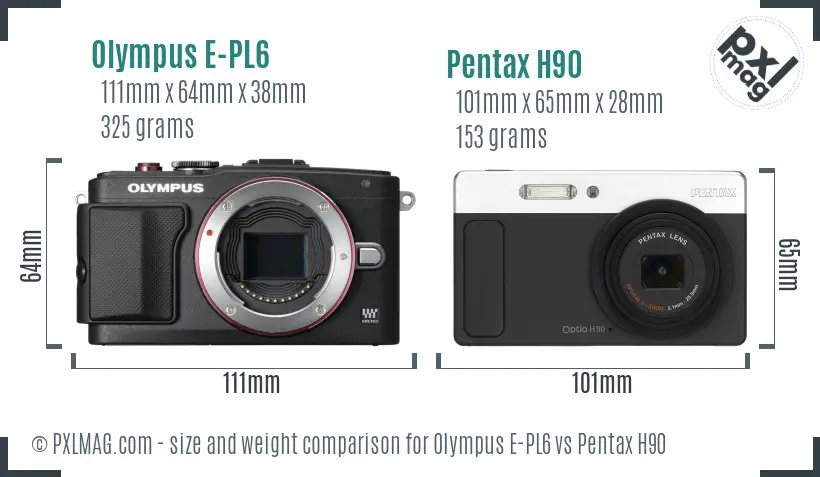 Olympus E-PL6 vs Pentax H90 size comparison