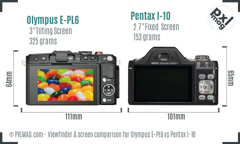 Olympus E-PL6 vs Pentax I-10 Screen and Viewfinder comparison
