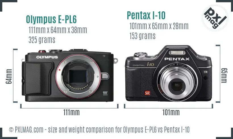 Olympus E-PL6 vs Pentax I-10 size comparison