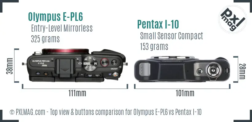 Olympus E-PL6 vs Pentax I-10 top view buttons comparison