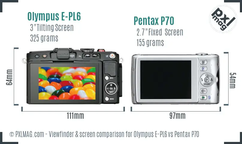 Olympus E-PL6 vs Pentax P70 Screen and Viewfinder comparison