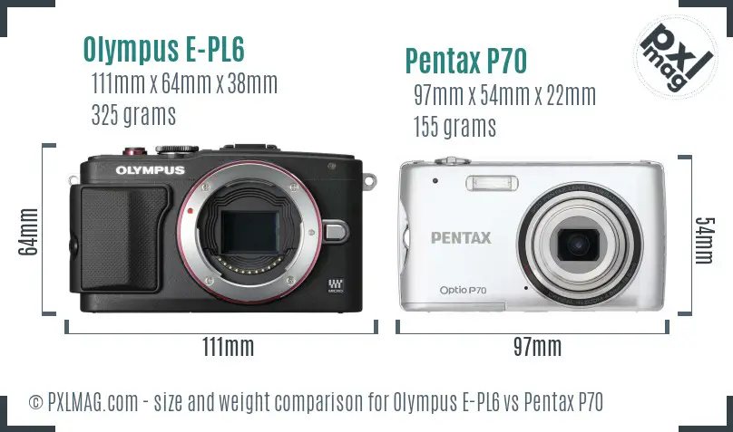 Olympus E-PL6 vs Pentax P70 size comparison