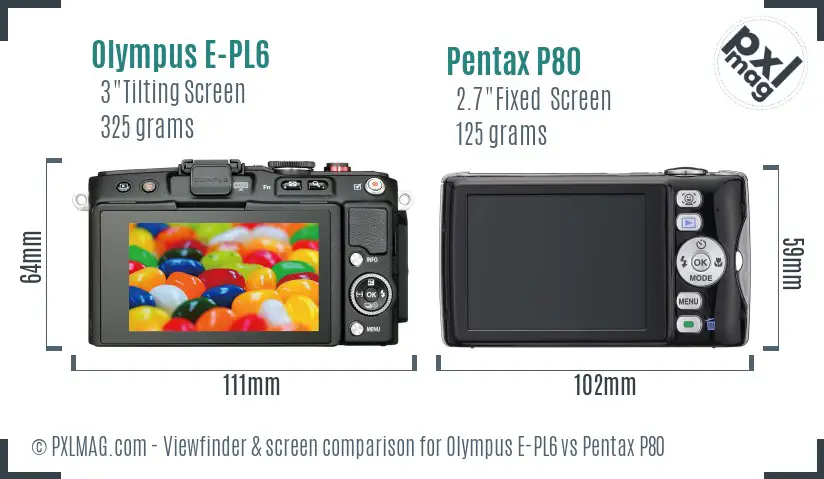 Olympus E-PL6 vs Pentax P80 Screen and Viewfinder comparison