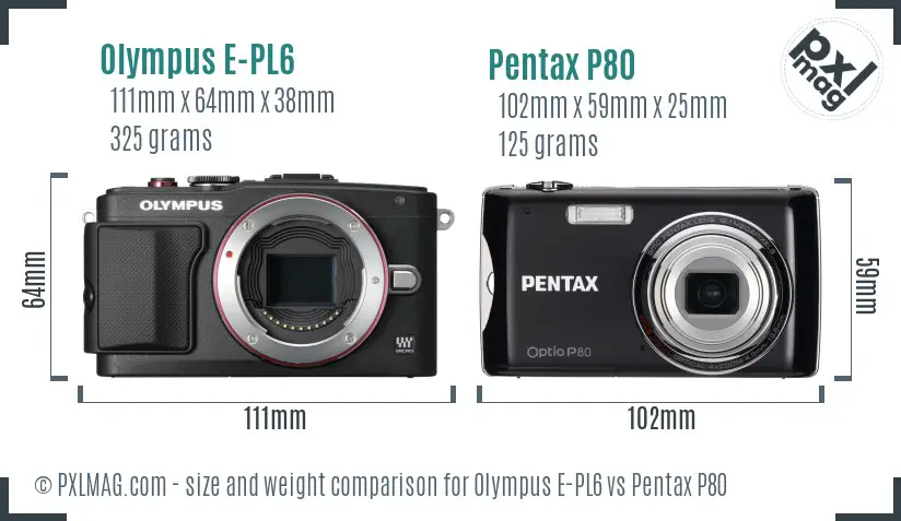 Olympus E-PL6 vs Pentax P80 size comparison