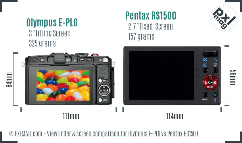 Olympus E-PL6 vs Pentax RS1500 Screen and Viewfinder comparison