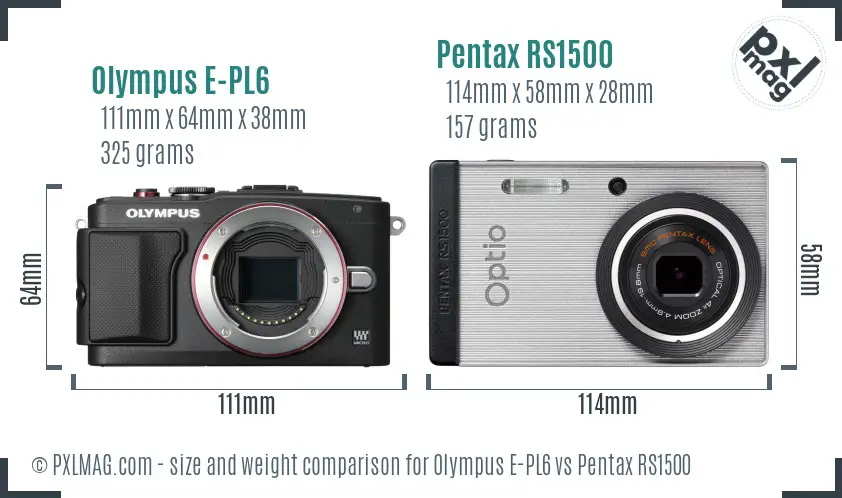 Olympus E-PL6 vs Pentax RS1500 size comparison