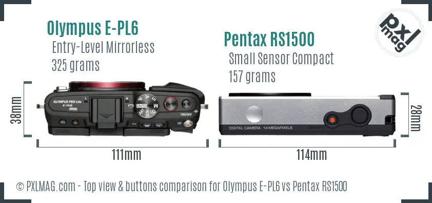 Olympus E-PL6 vs Pentax RS1500 top view buttons comparison