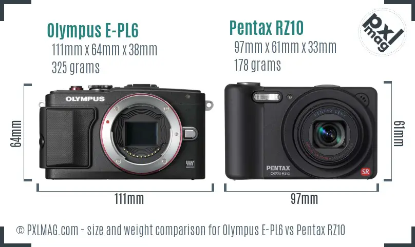 Olympus E-PL6 vs Pentax RZ10 size comparison