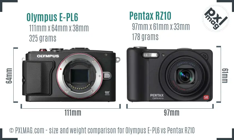 Olympus E-PL6 vs Pentax RZ10 size comparison Olympus E-PL6 vs Pentax RZ10 size comparison