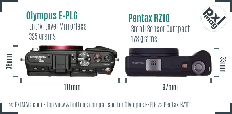 Olympus E-PL6 vs Pentax RZ10 top view buttons comparison