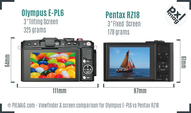 Olympus E-PL6 vs Pentax RZ18 Screen and Viewfinder comparison