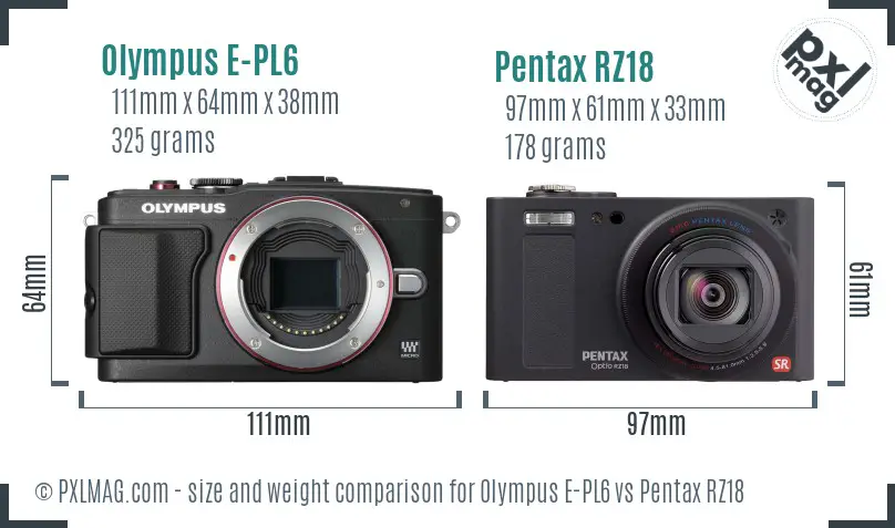 Olympus E-PL6 vs Pentax RZ18 size comparison