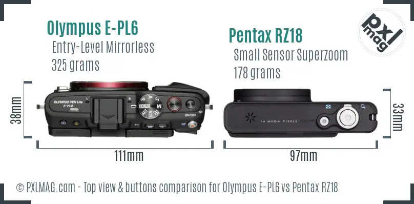 Olympus E-PL6 vs Pentax RZ18 top view buttons comparison