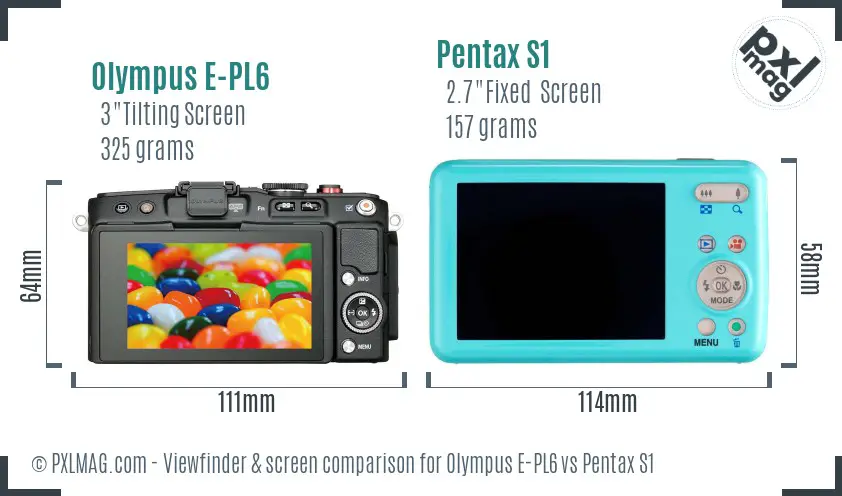 Olympus E-PL6 vs Pentax S1 Screen and Viewfinder comparison