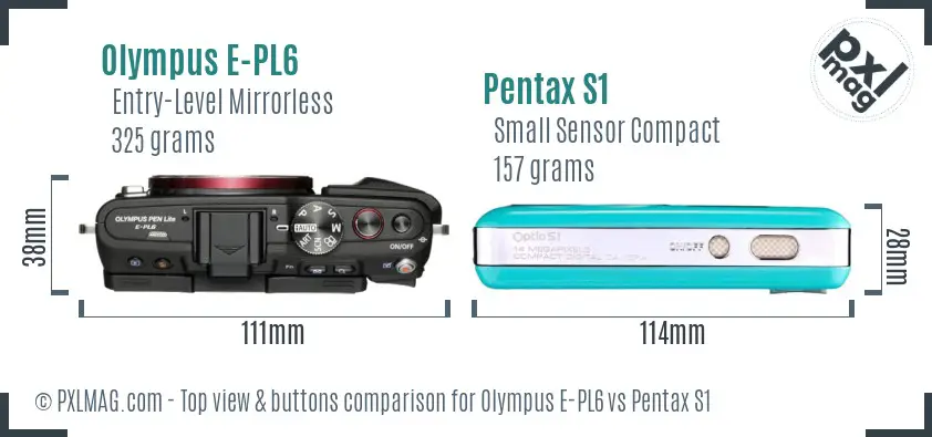 Olympus E-PL6 vs Pentax S1 top view buttons comparison
