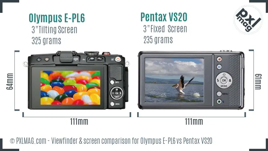 Olympus E-PL6 vs Pentax VS20 Screen and Viewfinder comparison