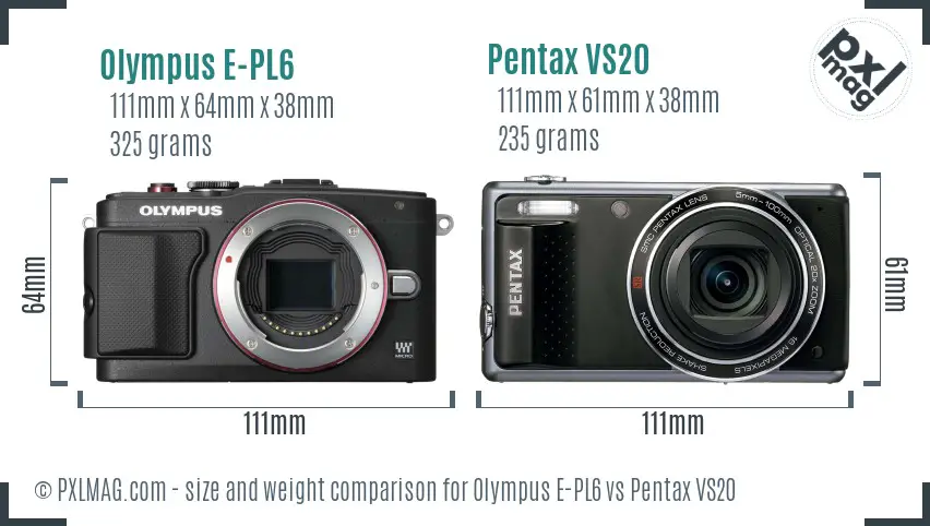 Olympus E-PL6 vs Pentax VS20 size comparison