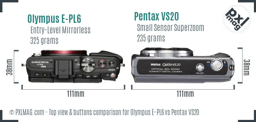 Olympus E-PL6 vs Pentax VS20 top view buttons comparison