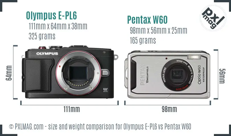 Olympus E-PL6 vs Pentax W60 size comparison