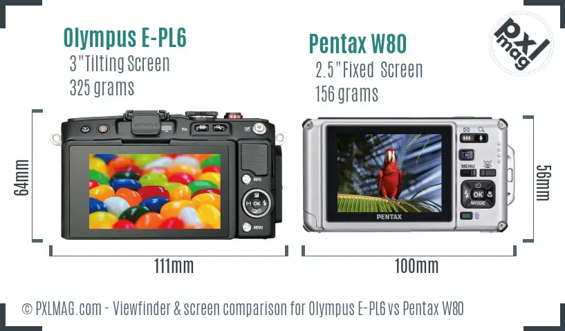 Olympus E-PL6 vs Pentax W80 Screen and Viewfinder comparison